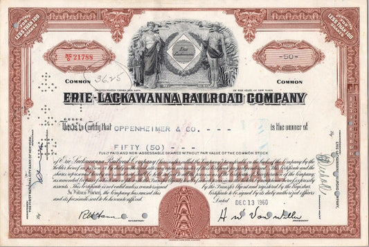 Erie-Lackawanna Railroad Company Stock, December 13th, 1960