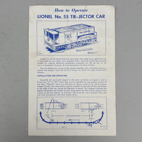 Lionel O-gauge Postwar No. 55 Tie-Jector Car Original manual