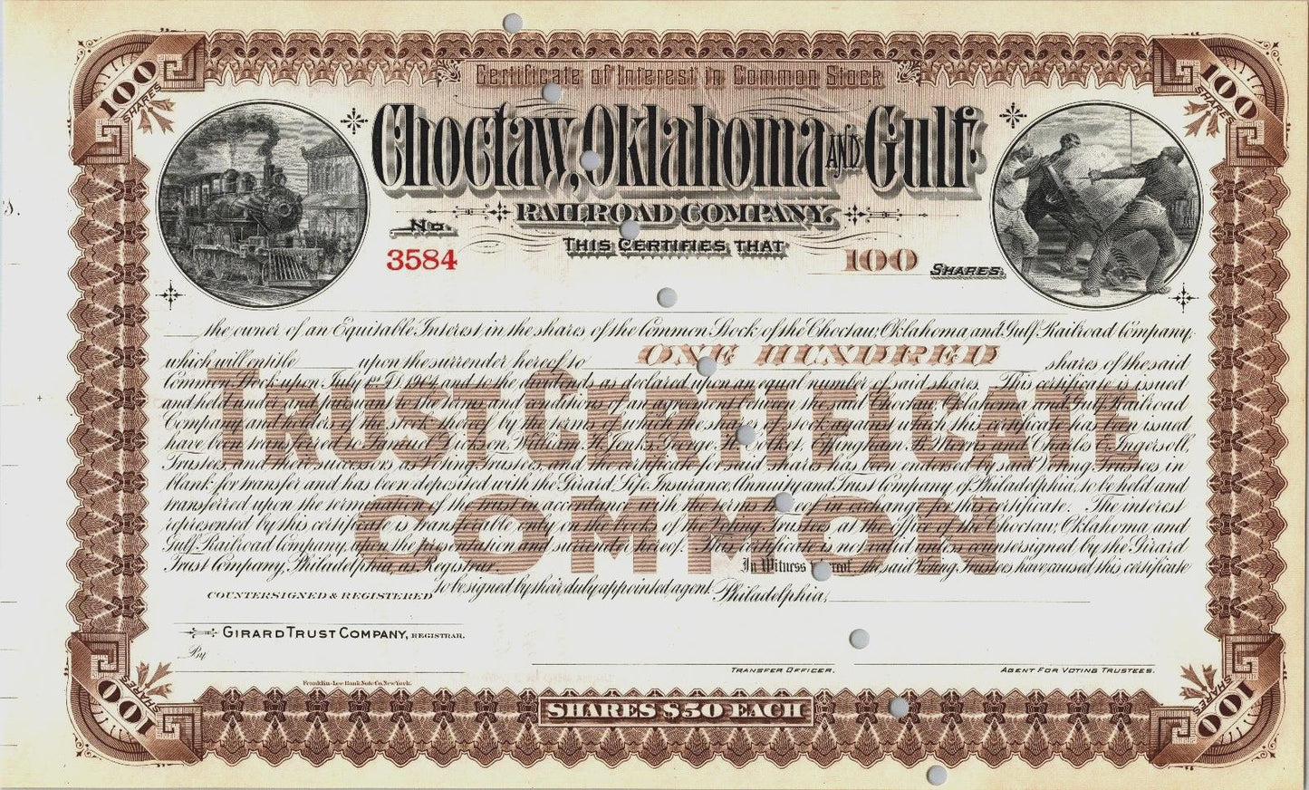 Choctaw, Oklahoma and Gulf Railroad Company Trust Certificate