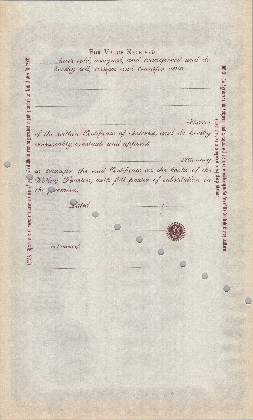 Choctaw, Oklahoma and Gulf Railroad Company Trust Certificate