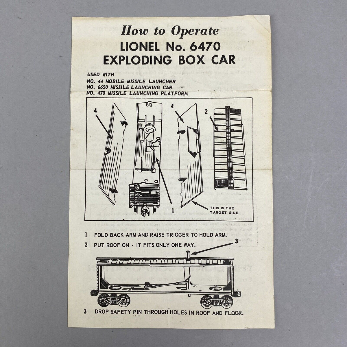 Lionel No. 6470 Exploding Box Car Original Instruction Manual Sheet, Vintage