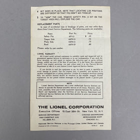Lionel No. 6470 Exploding Box Car Original Instruction Manual Sheet, Vintage