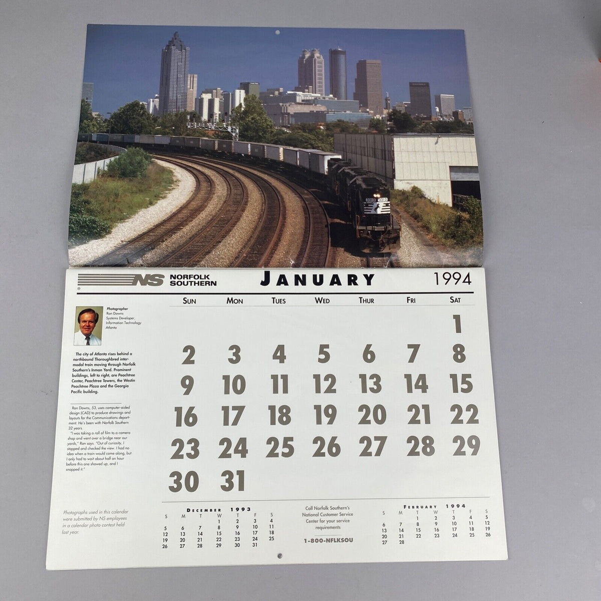 1994 Norfolk Southern Calendar 17" x 11" Closed