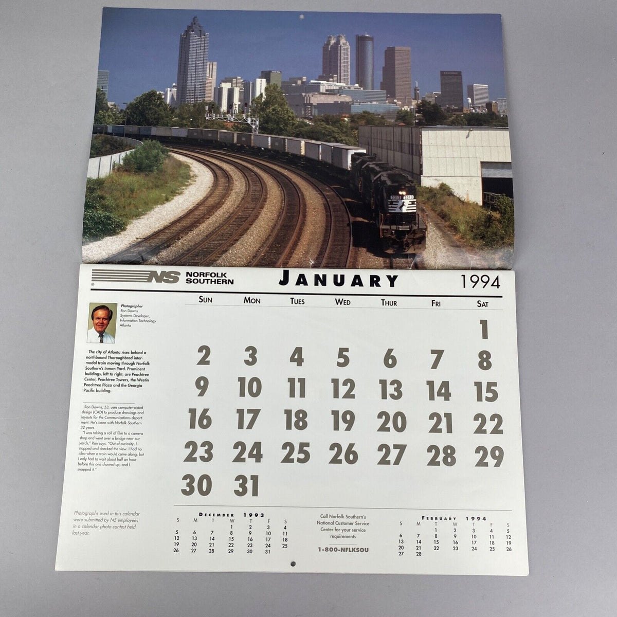 1994 Norfolk Southern Calendar 17" x 11" Closed