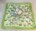 Carters Owl Bird Security Blanket Lovey Gray Yellow Lime Green Aqua Blue Nunu