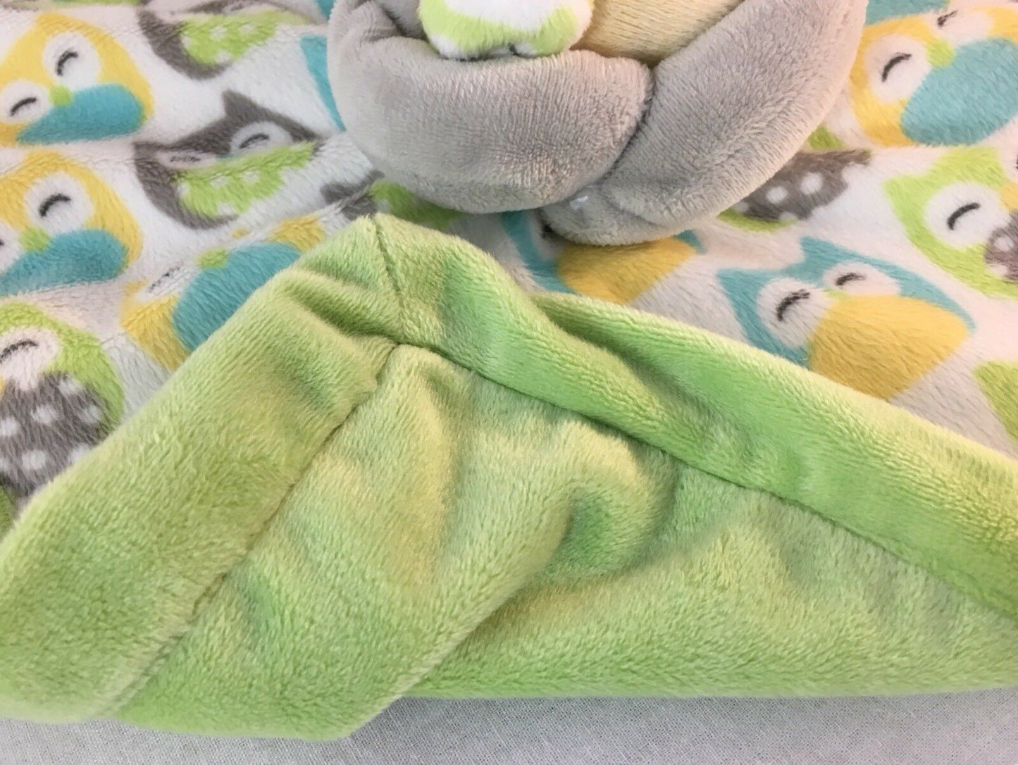 Carters Owl Bird Security Blanket Lovey Gray Yellow Lime Green Aqua Blue Nunu