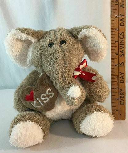 9" Dan Dee Plush Brown Elephant Stuffed Animal Heart Kiss Dandee Collectors