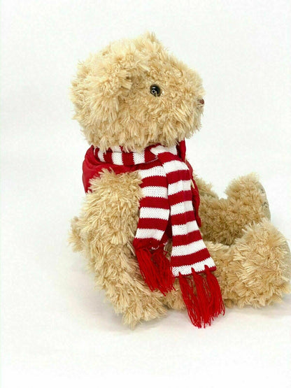 FAO Schwarz Plush Teddy Bear in Light Brown w/Red Jacket & Scarf 12" Plush