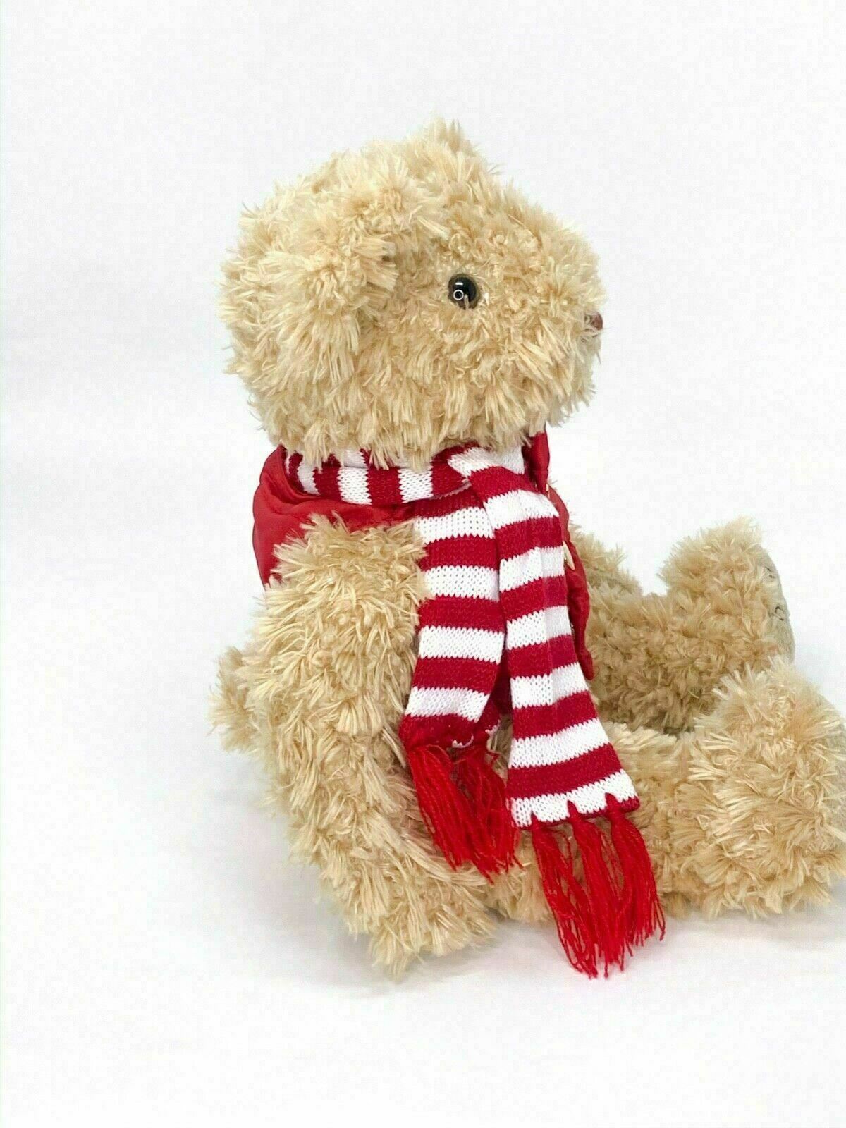 FAO Schwarz Plush Teddy Bear in Light Brown w/Red Jacket & Scarf 12" Plush