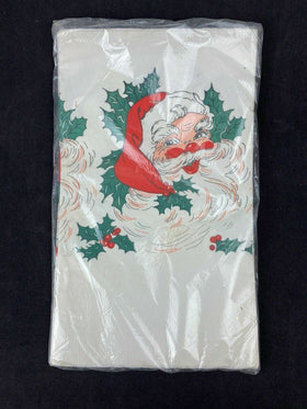 Vintage Christmas Paper Table Cloth Cover 54" x 96"  Santa Claus Mistletoe