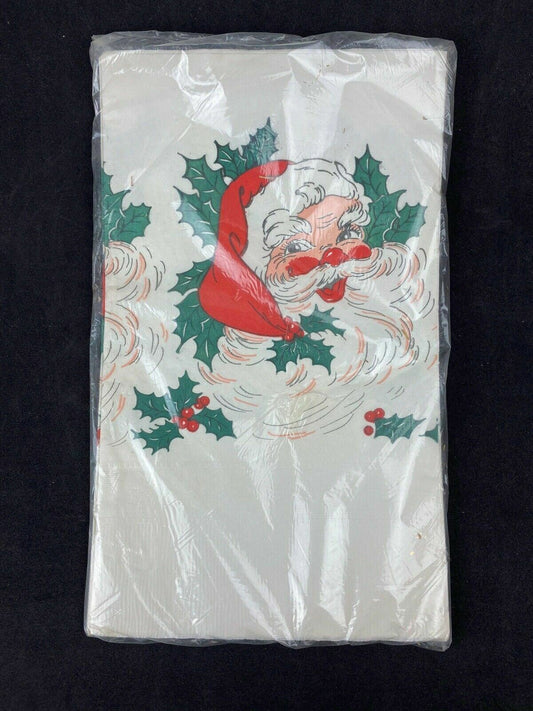 Vintage Christmas Paper Table Cloth Cover 54" x 96"  Santa Claus Mistletoe