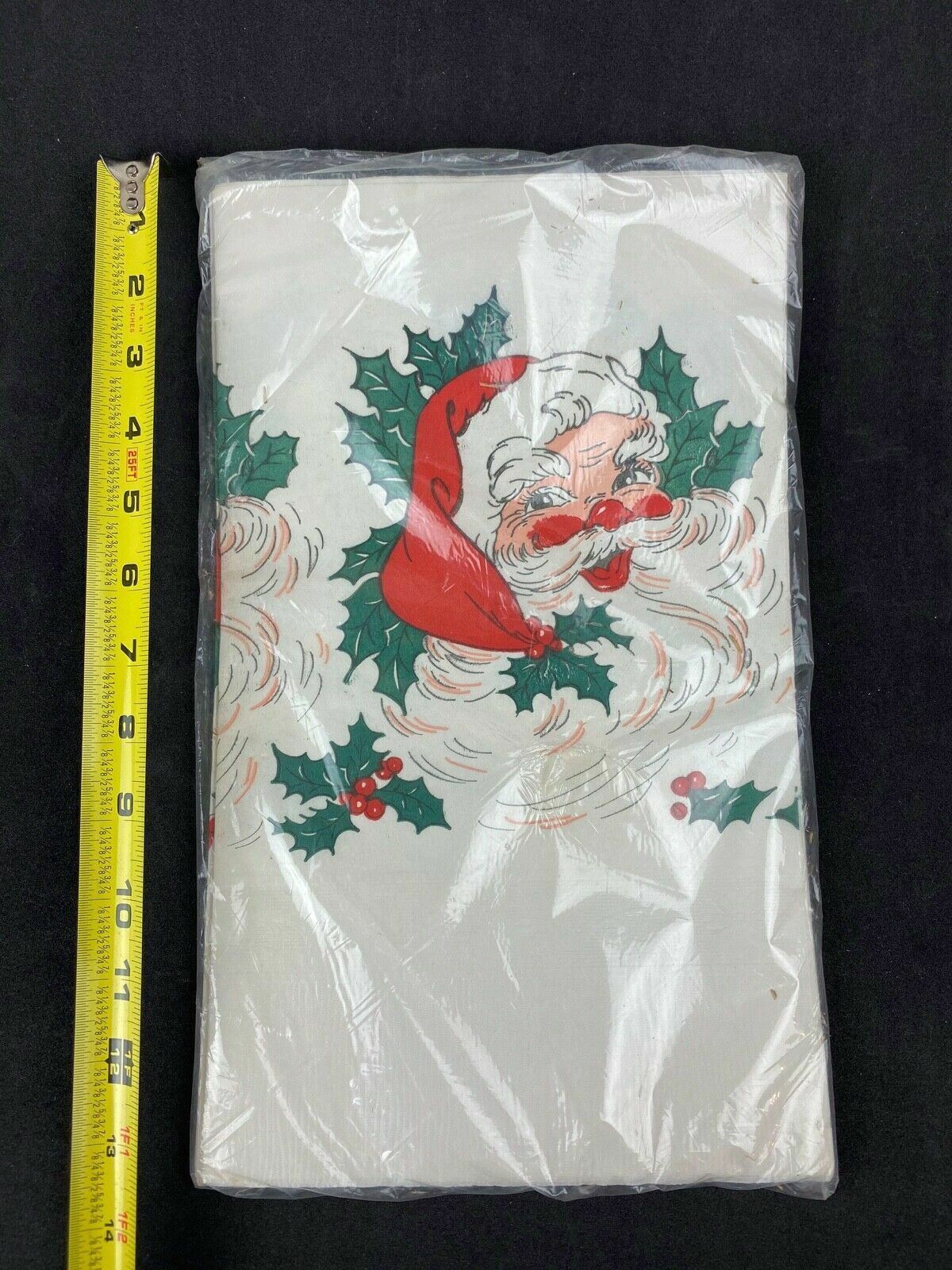 Vintage Christmas Paper Table Cloth Cover 54" x 96"  Santa Claus Mistletoe