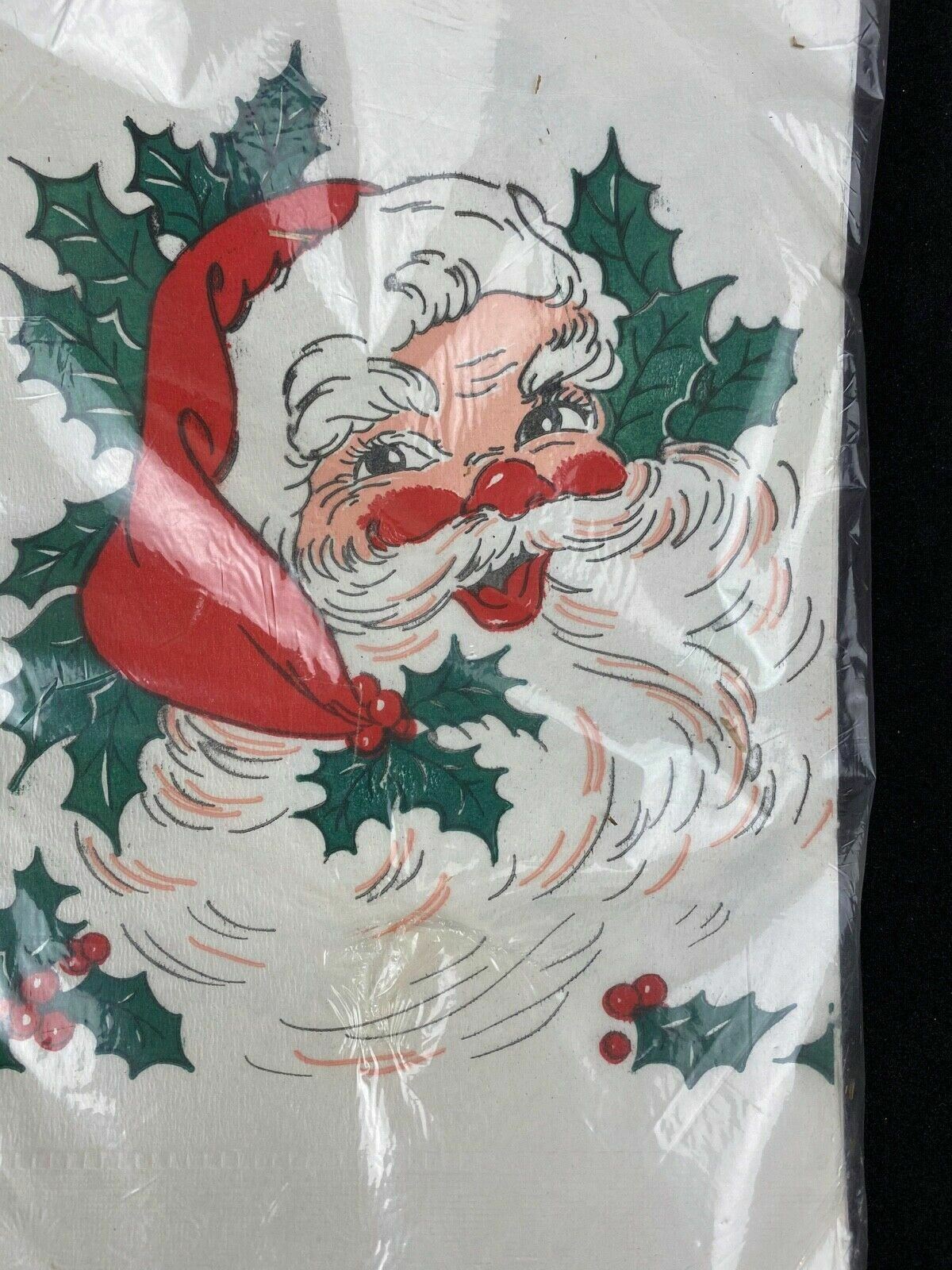 Vintage Christmas Paper Table Cloth Cover 54" x 96"  Santa Claus Mistletoe