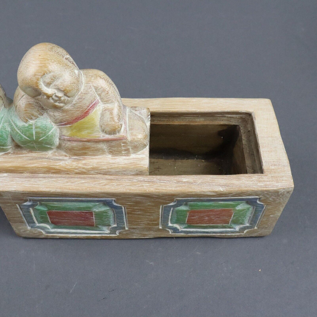 Set of 3 - Wooden Carved Box and Two Wooden Carved Figurines