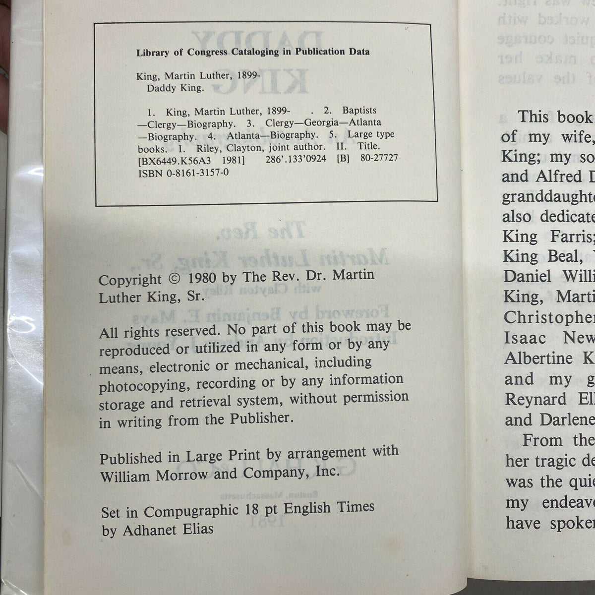 King, Martin Luther Daddy King An Autobiography, first edition