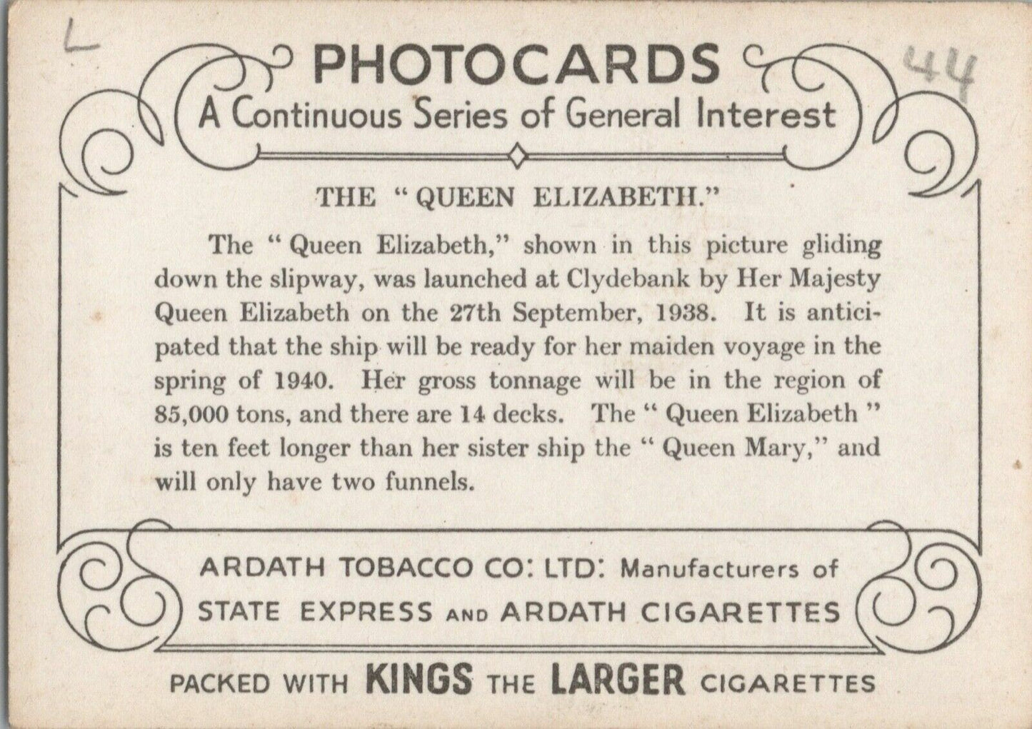 RARE - Cigarette Card - Queen Elizabeth (Ardath Tobacco Co) Real Photo PhotoCard