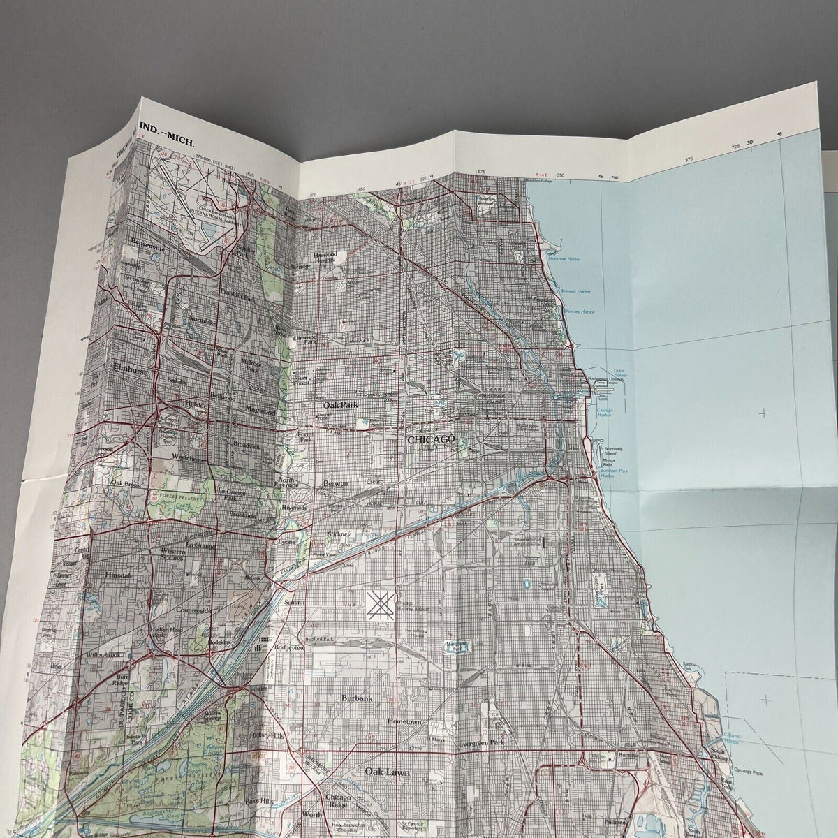 USGS Topographic Map 1980 Survey 30"x60" IL, IN, MI Chicago