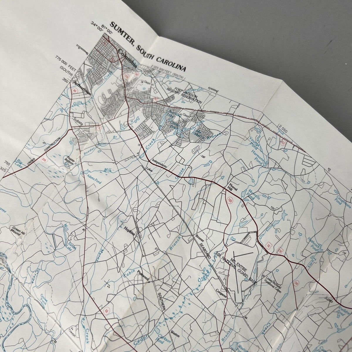 USGS Topographic Map 1986 Survey 30"x60" SC Sumter 33080-E1-PL-100