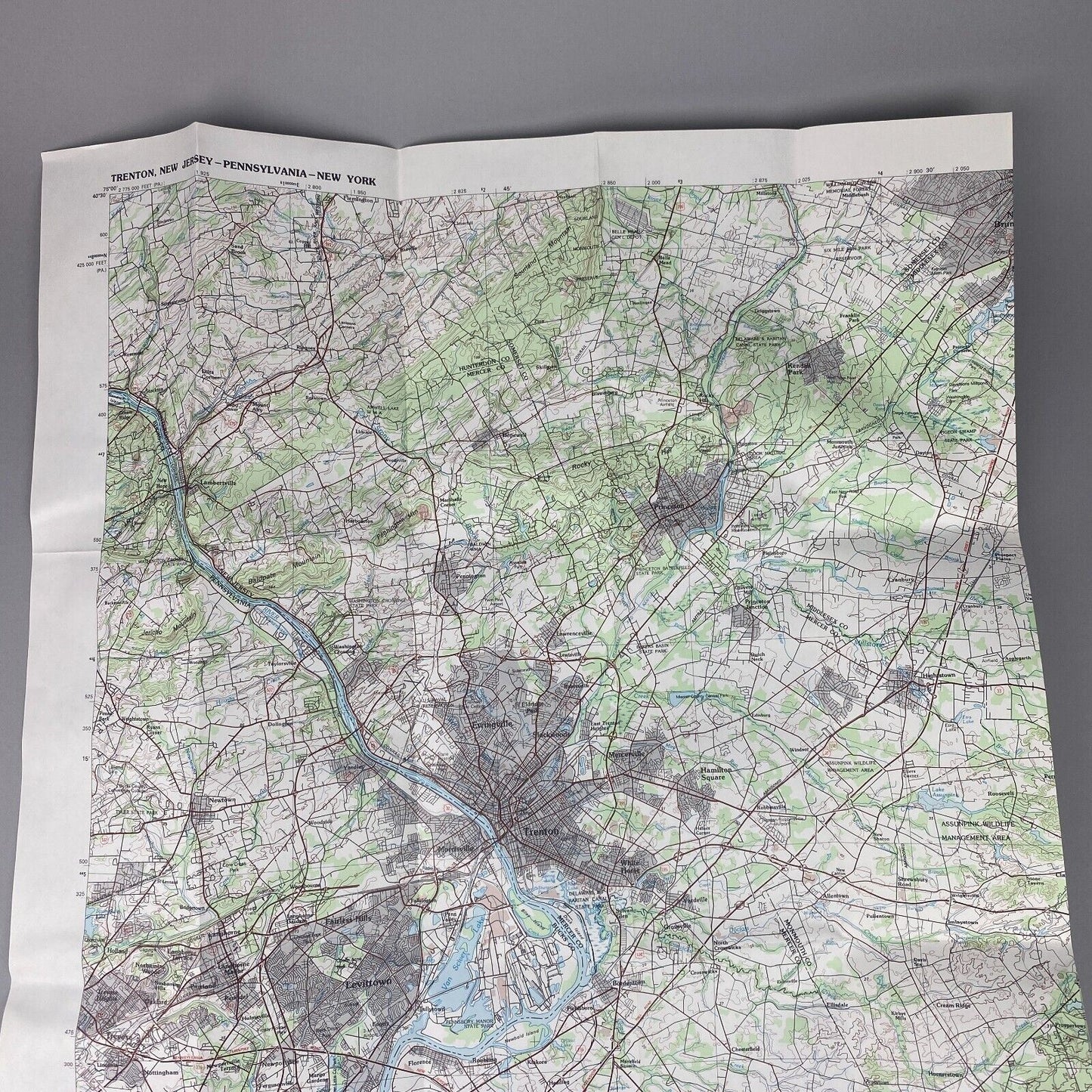 USGS Topographic Map 1986 Survey 30"x60" NJ, PA, NY Trenton 44074-A1-TB-100