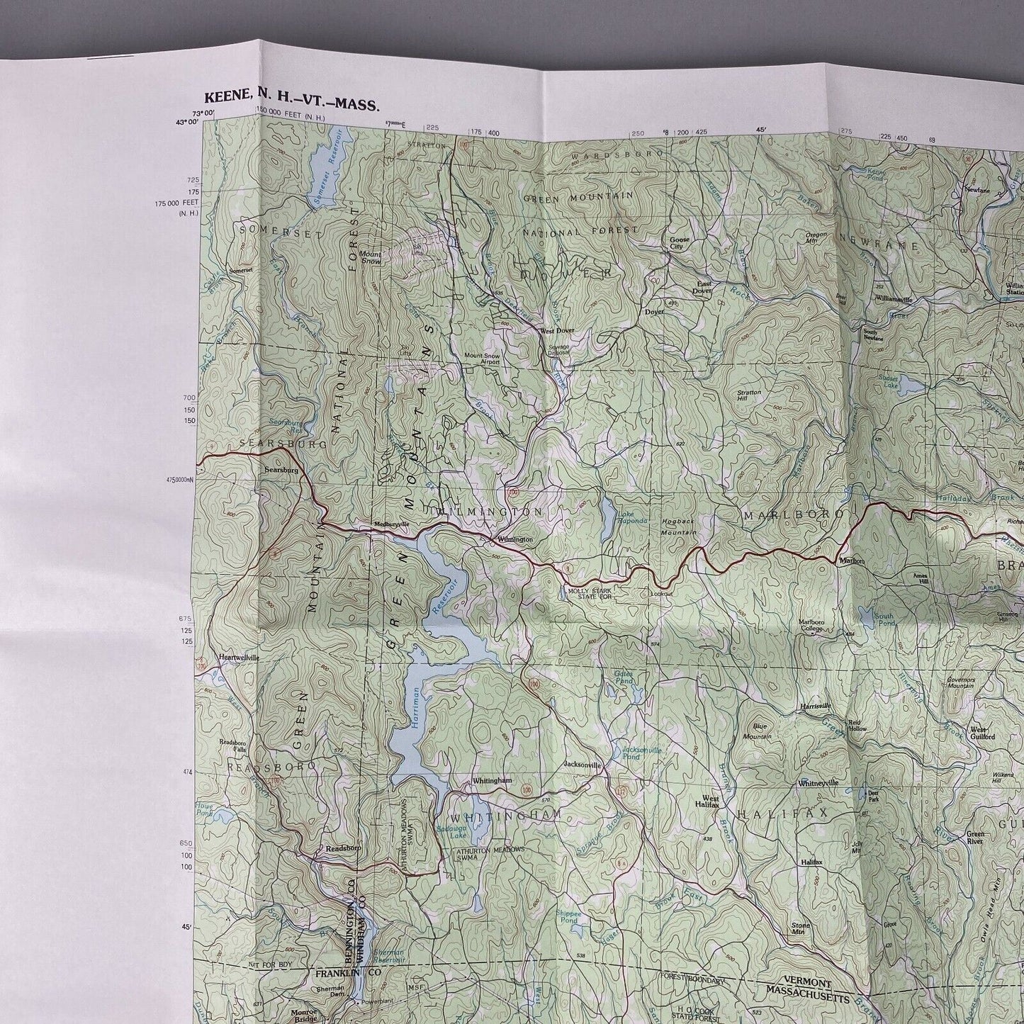 USGS Topographic Map 1986 Survey 30"x60" NH, VT, MA Keene 42072-E1-TM-100