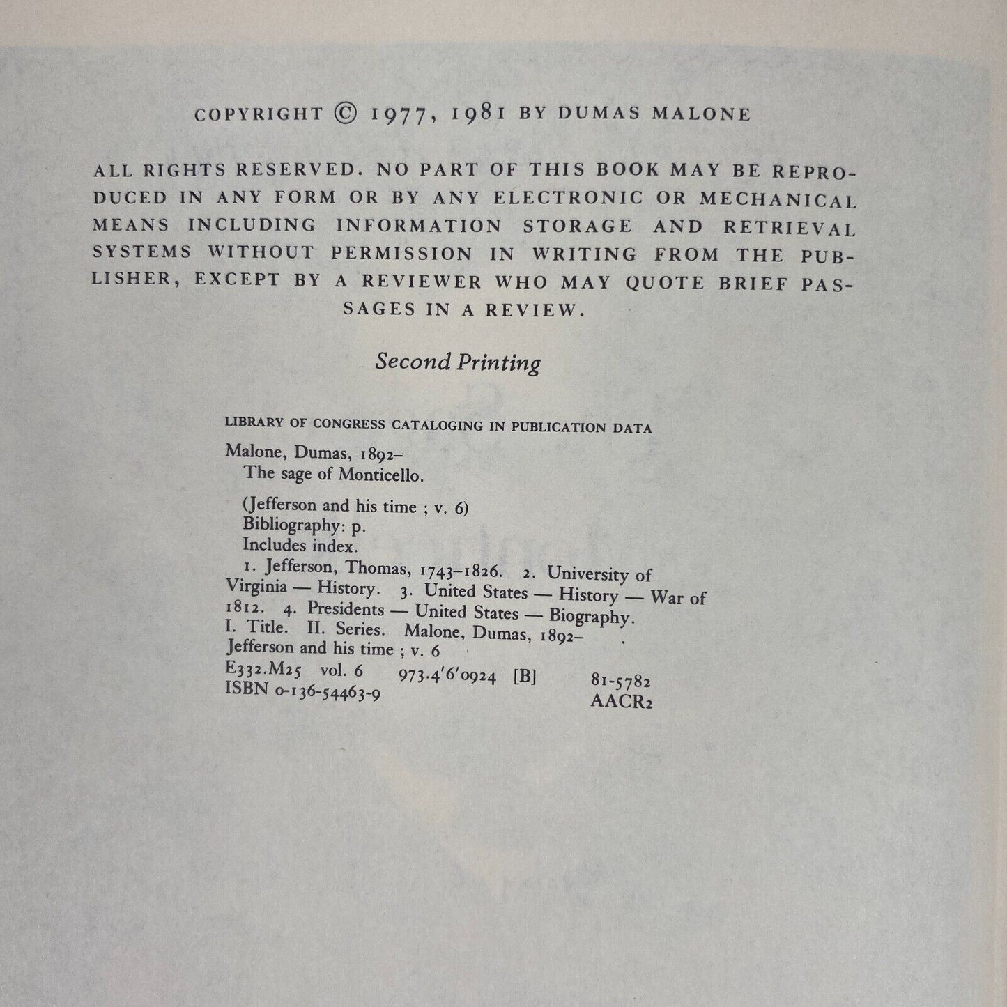 Jefferson and His Time, The Sage of Monticello by Dumas Malone