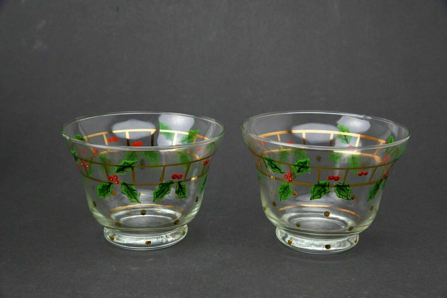 Set of 2 Hand Painted Holly Christmas Small Bowls -World's Fare HIMARK