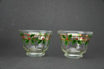 Set of 2 Hand Painted Holly Christmas Small Bowls -World's Fare HIMARK