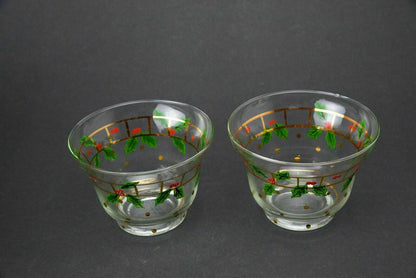 Set of 2 Hand Painted Holly Christmas Small Bowls -World's Fare HIMARK