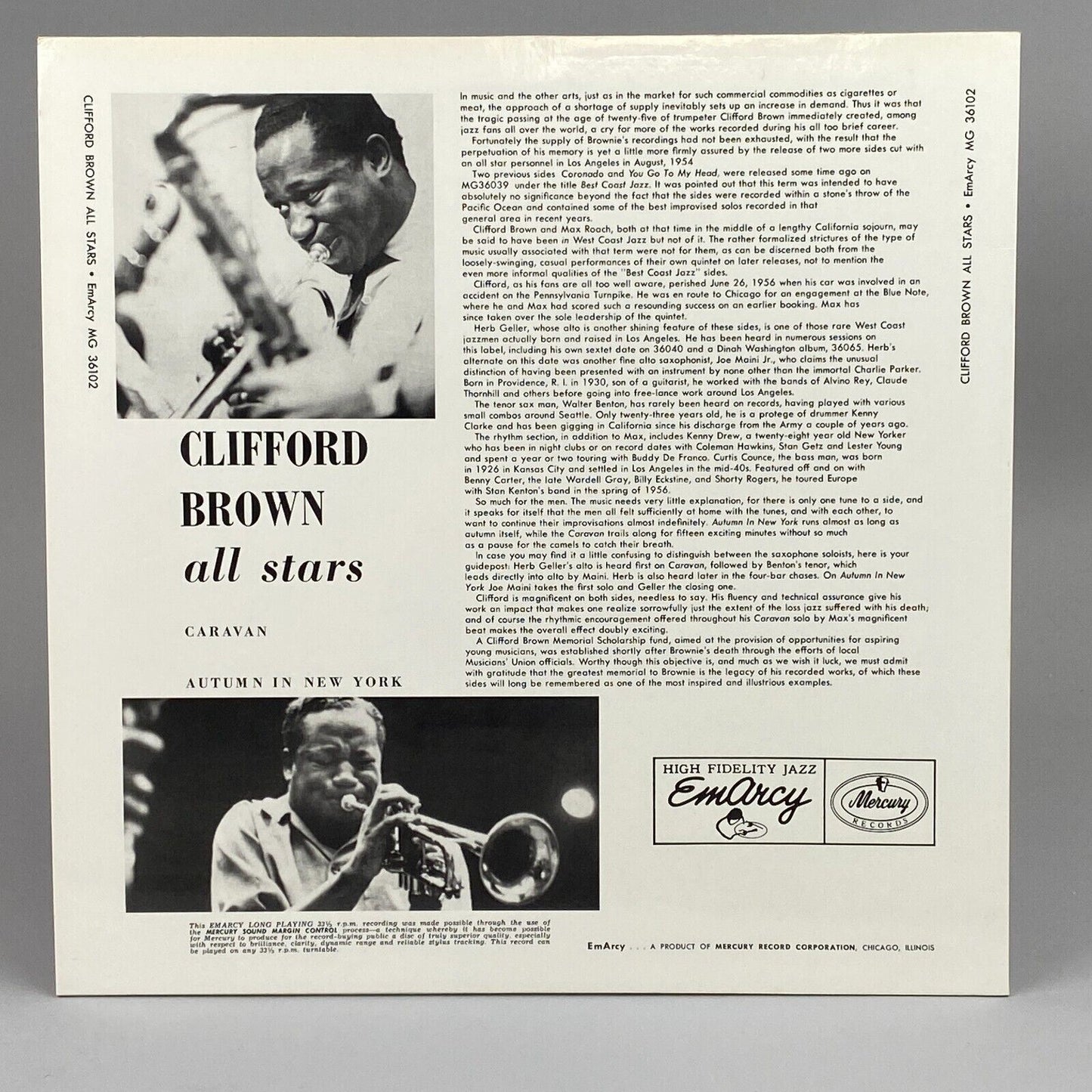 Clifford Brown All Stars Vinyl Record, Mint Condition