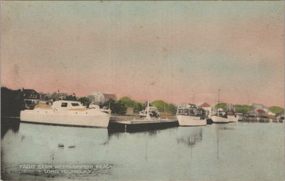 Antique Postcard Hand-Colored Yacht Basin, Westhampton Beach, Long Island, N.Y.