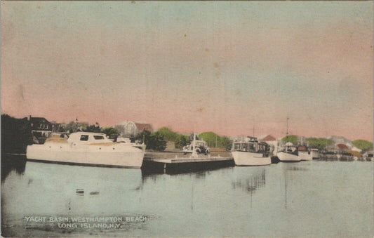 Antique Postcard Hand-Colored Yacht Basin, Westhampton Beach, Long Island, N.Y.