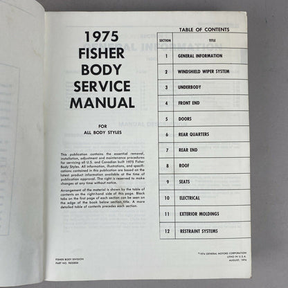 1975 Fisher Body Service Manual for All Body Styles, General Motors