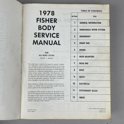 1978 Fisher Body Service Manual, General Motors, For All Body Styles except "T"