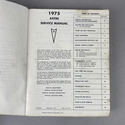 1975 Pontiac Service Manual Astre (GM General Motors)