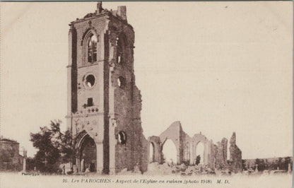 Vintage Antique Postcard: Les Pa Roches - A spect de l’Eglise en ruines 1918