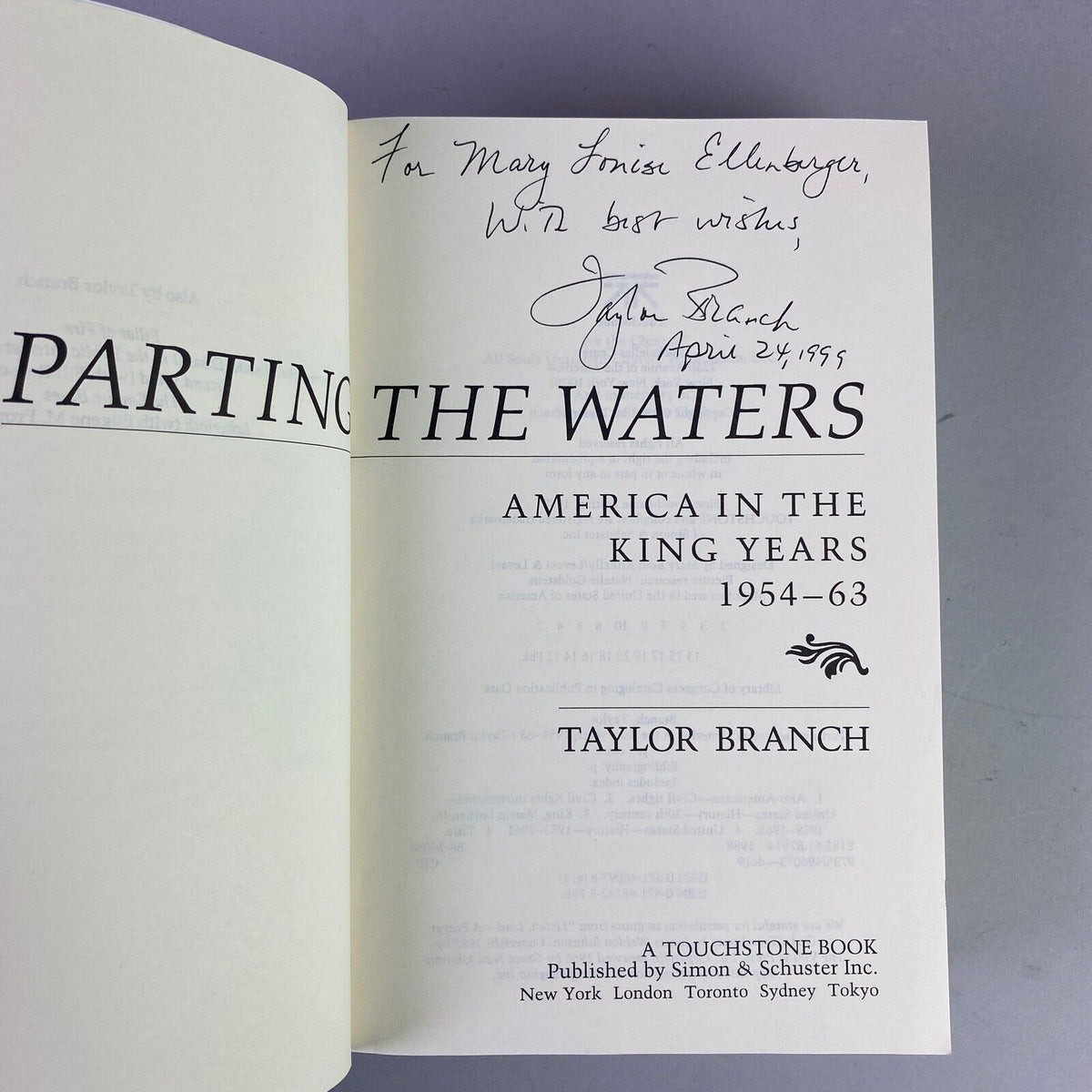 Signed Parting the Waters : America in the King Years1954-1963 by Taylor Branch