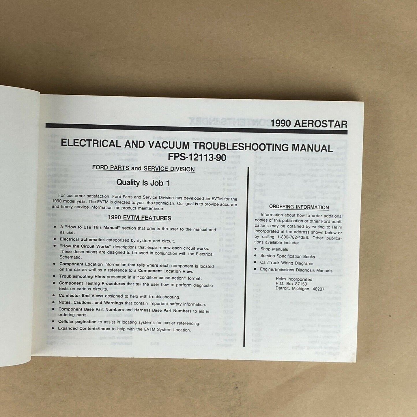 1990 Ford Aerostar Electrical and Vacuum Trouble Shooting Manual