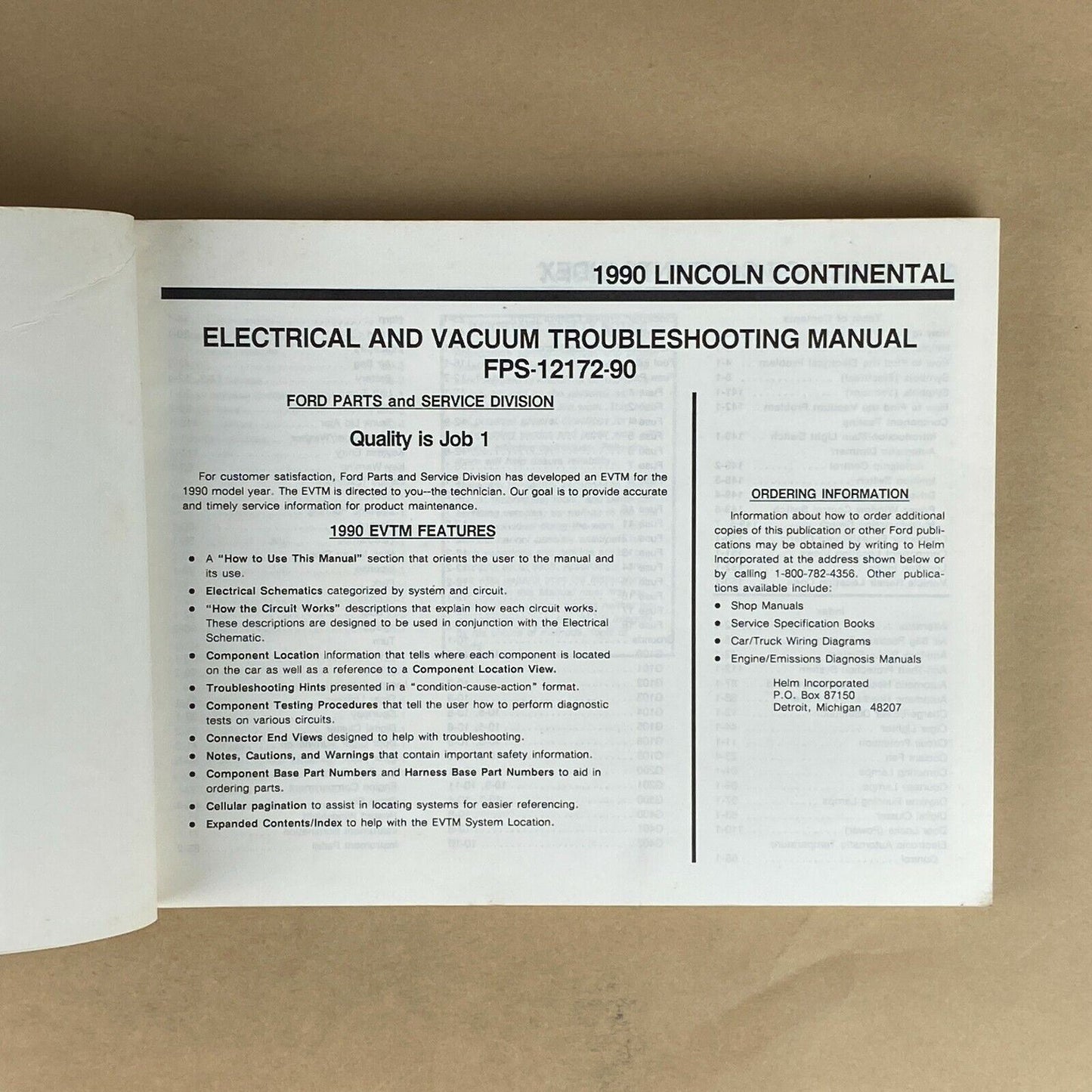 1990 Ford Lincoln Continental Electrical and Vacuum Trouble Shooting Manual