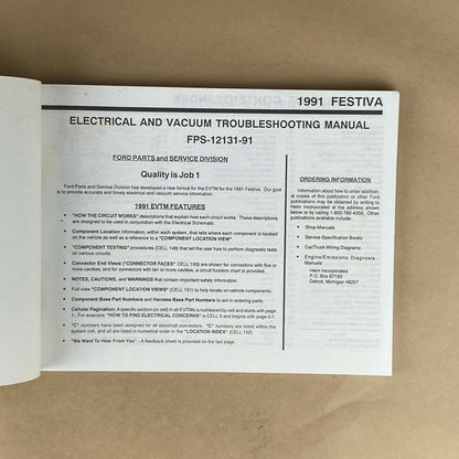 1991 Ford Festiva Electrical and Vacuum Trouble Shooting Manual