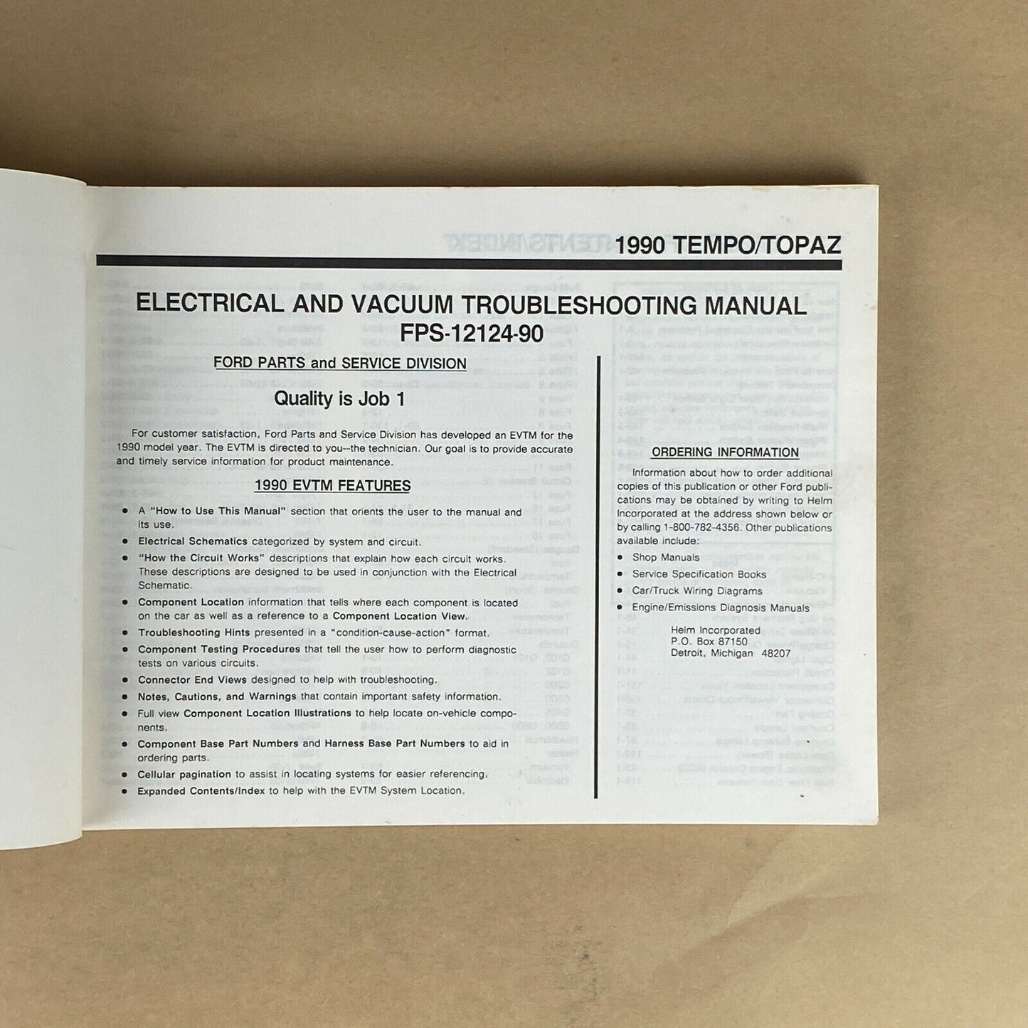 1990 Ford Tempo/Topaz Electrical and Vacuum Trouble Shooting Manual