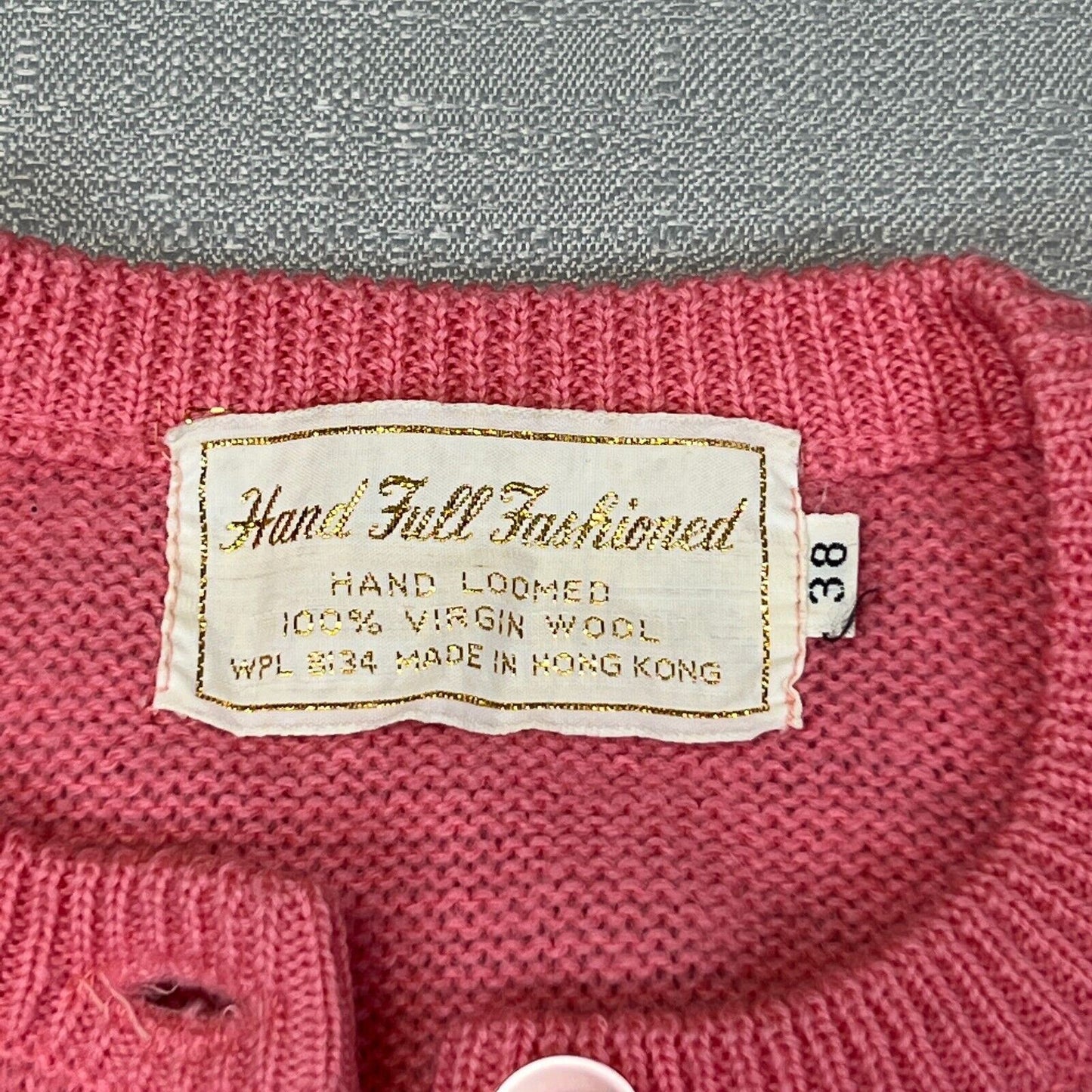 Hand Full Fashioned 100% Virgin Wool Pink Cardigan Sweater, Size 38