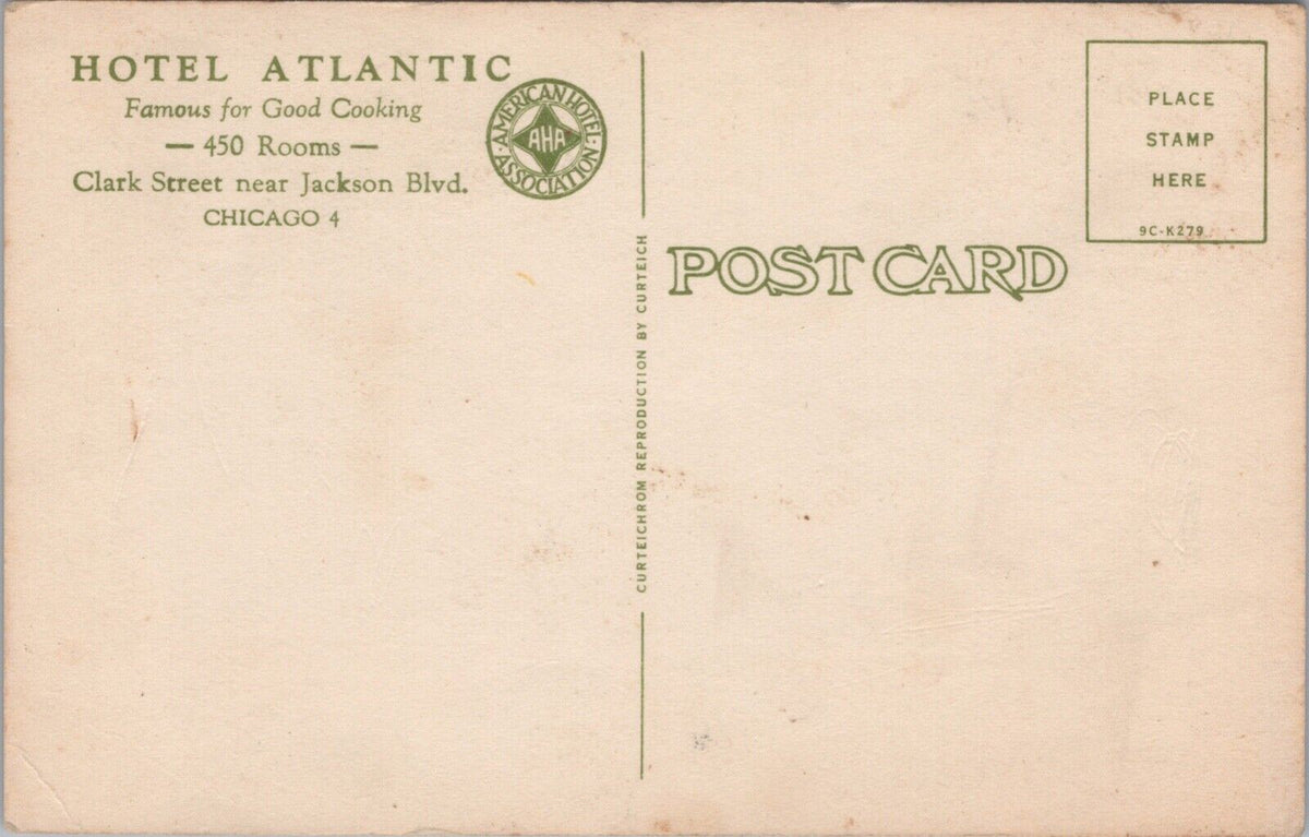 Hotel Atlantic Chicago Vintage Postcard Curteicrom