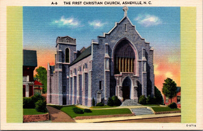 Vintage Linen Postcard The First Christian Church Asheville, NC