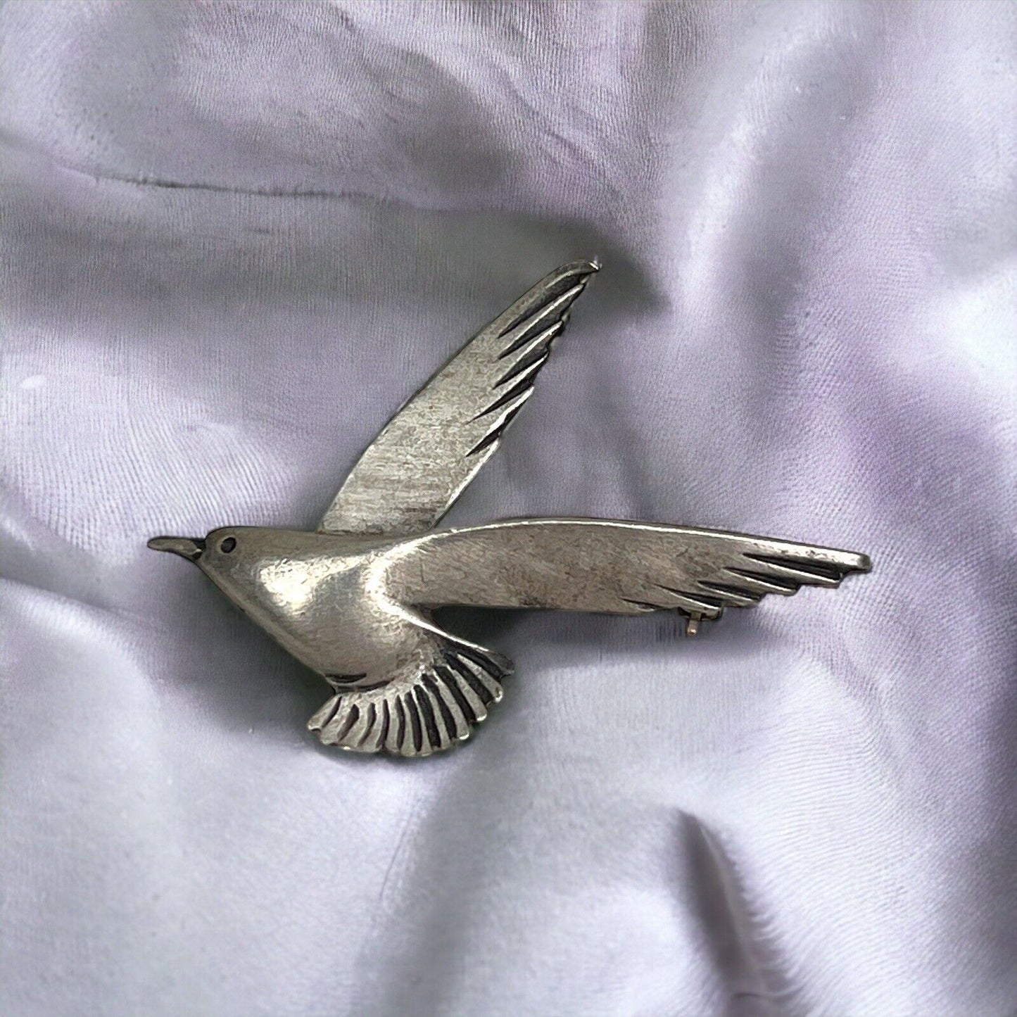 Vintage Pewter Bird Brooch Pin 2.25"