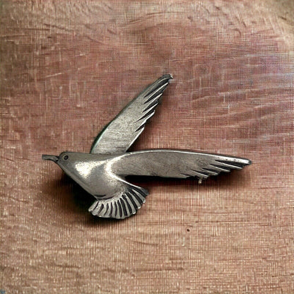 Vintage Pewter Bird Brooch Pin 2.25"