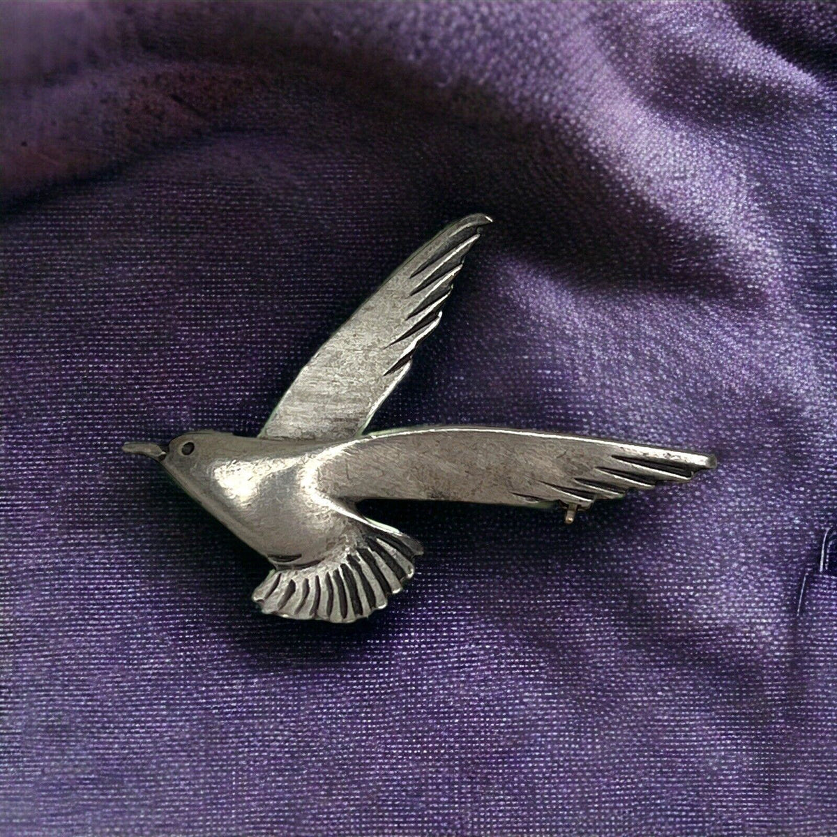 Vintage Pewter Bird Brooch Pin 2.25"