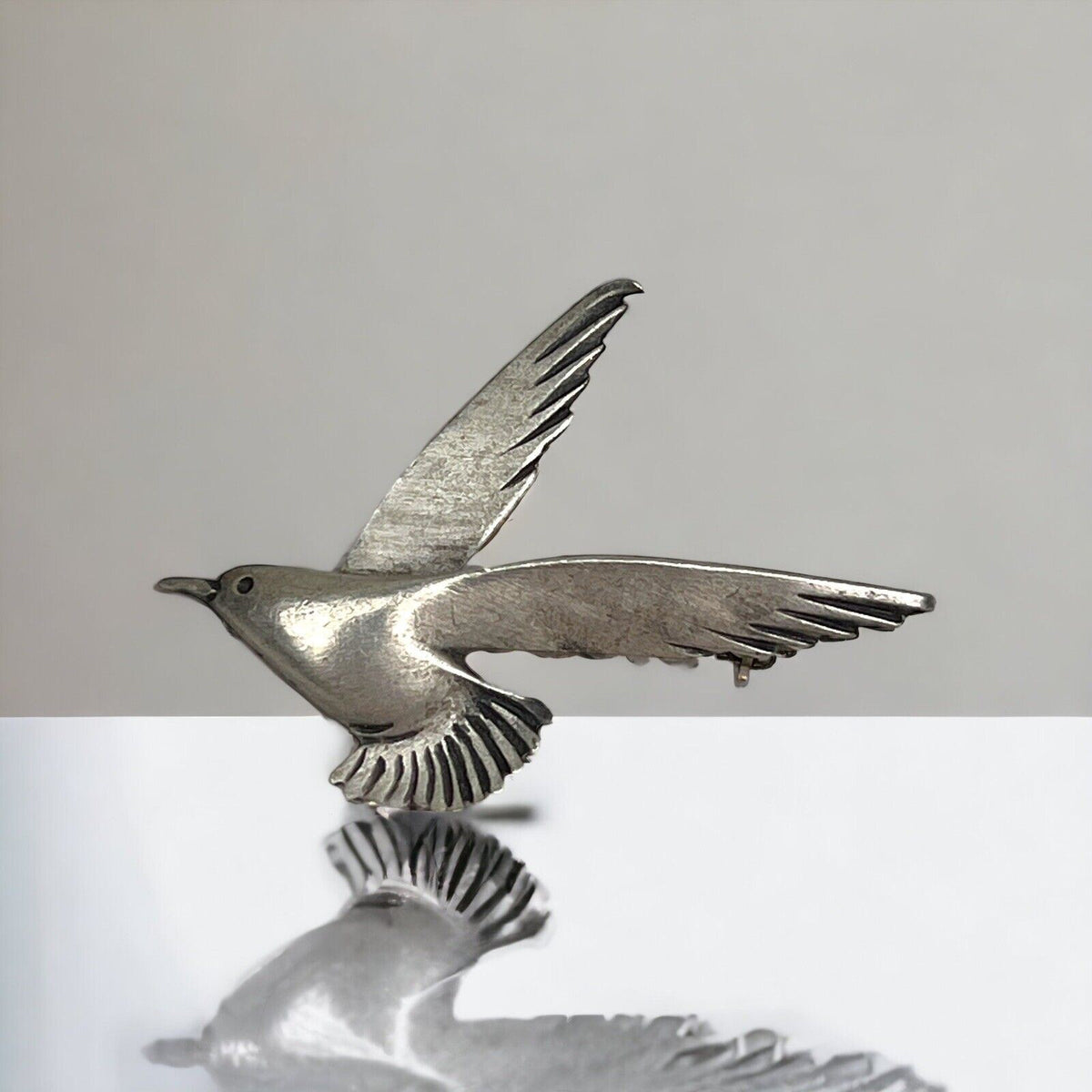 Vintage Pewter Bird Brooch Pin 2.25"