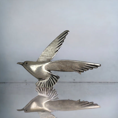 Vintage Pewter Bird Brooch Pin 2.25"