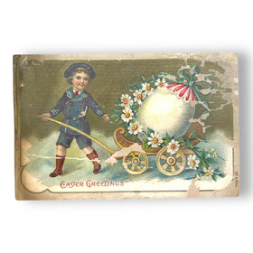 Otto Schloss - Easter Postcard Antique Boy Pulling Egg c1910