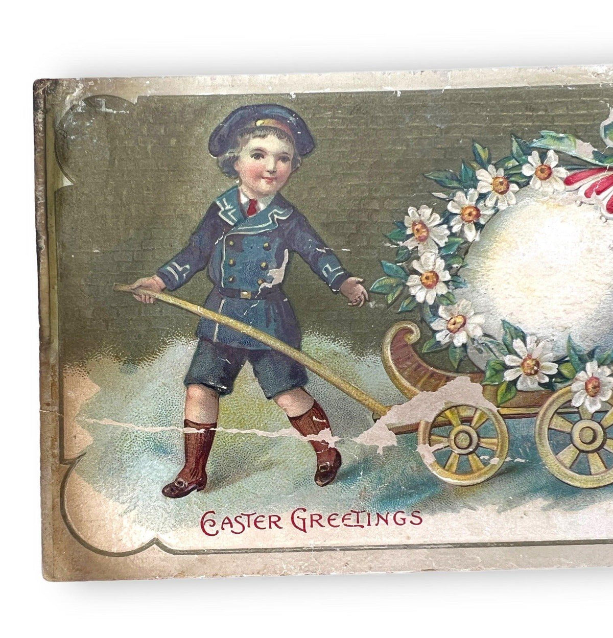 Otto Schloss - Easter Postcard Antique Boy Pulling Egg c1910